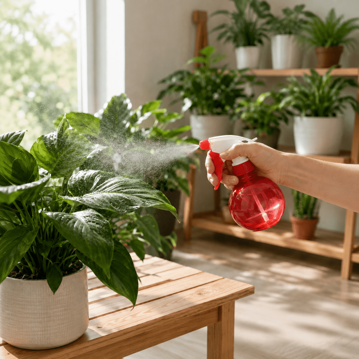 Como borrifar as folhas das plantas sem criar grandes manchas úmidas