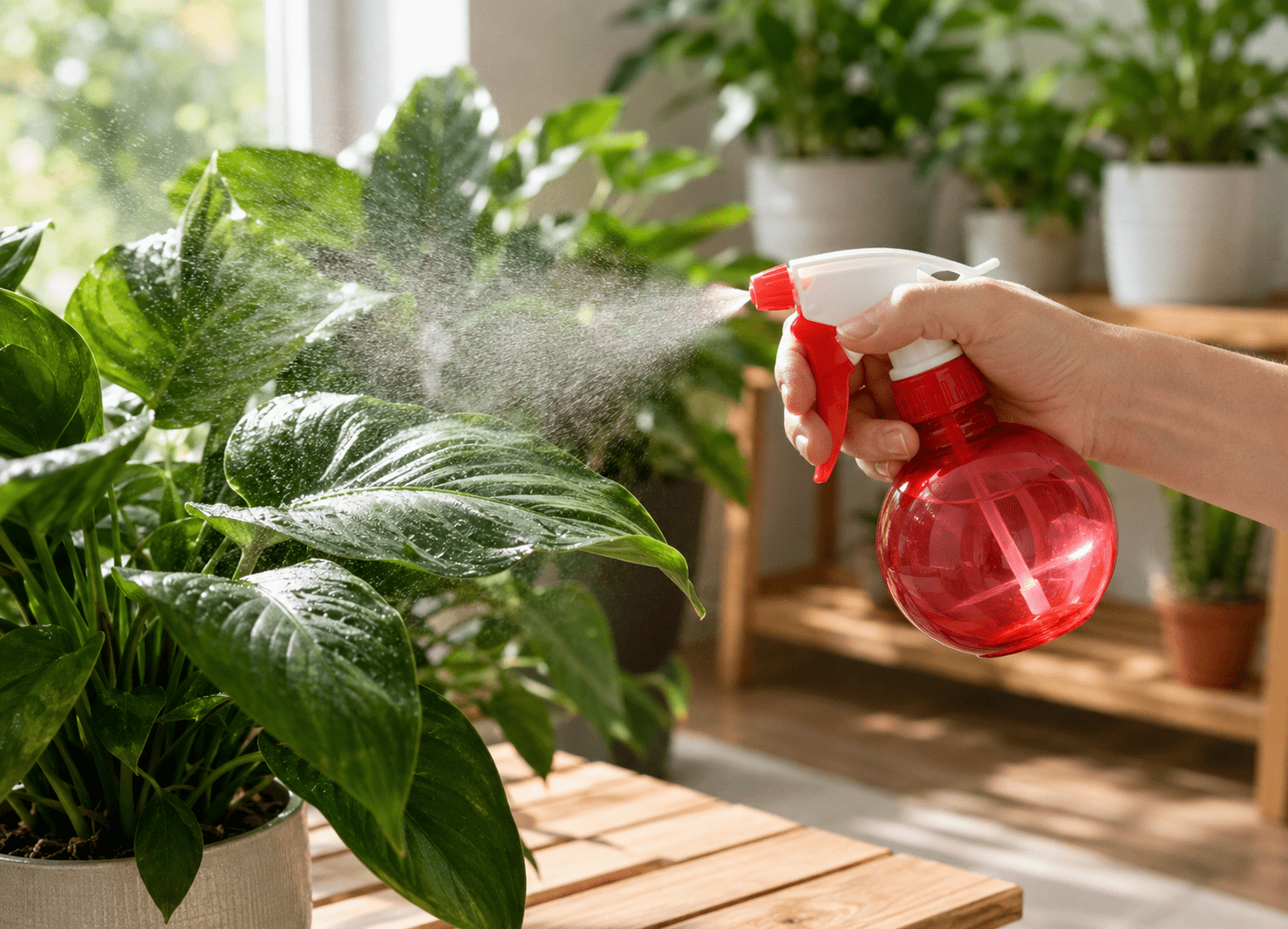 Como borrifar as folhas das plantas sem criar grandes manchas úmidas